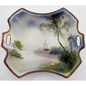 Vintage Noritake Japanese Hand-Painted Handled Bowl Dish Landscape Scene